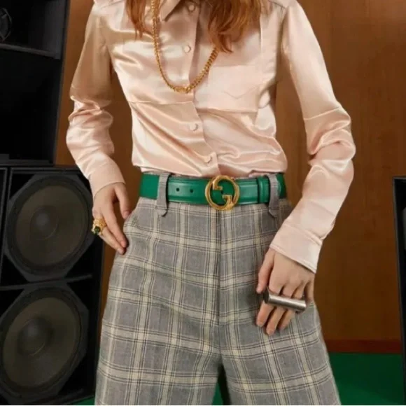 Gucci Emerald Belt with Gold Emblem - Picture 1 of 6